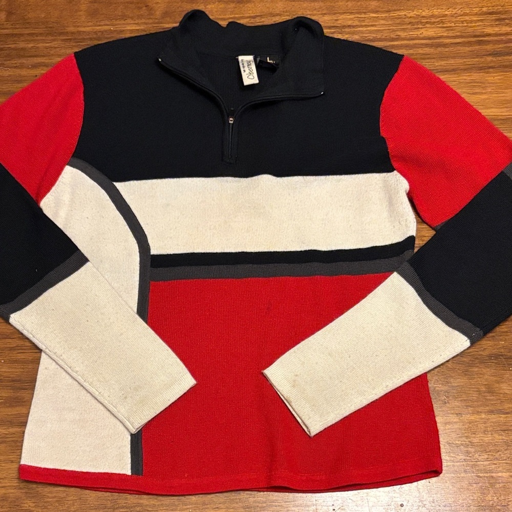 Obermeyer Red, Black, and Cream Colorblock Sweater - Womens large - acrylic/wool